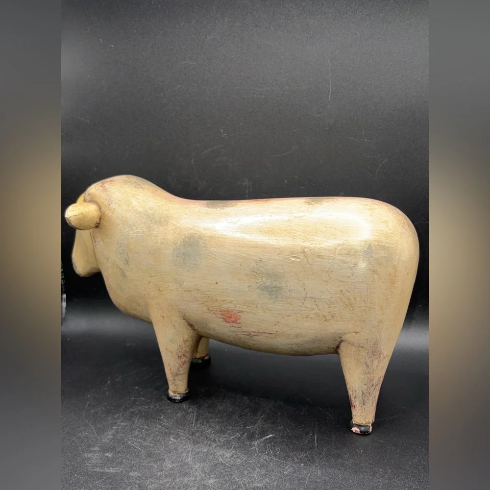 Vintage Hand Painted Carved Wood Sheep Figure Sculpture Folk Art Collectible